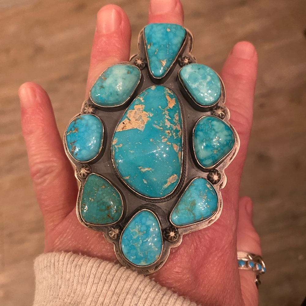 Native Made Turquoise Statement Ring - Stamped Cl… - image 1